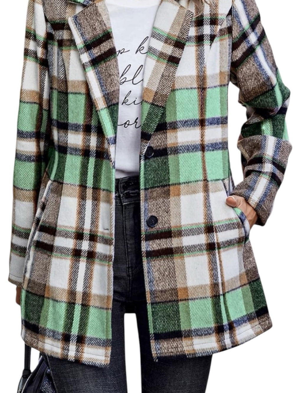 Prettygarden -Breasted Blazer Jacket in Mint & Brown Women's size M L371